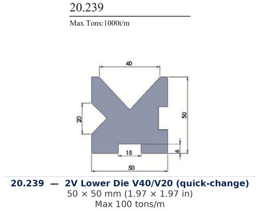 20.239 - 2V Lower Die V40/V20 (quick-change) (factory catalog drawing)