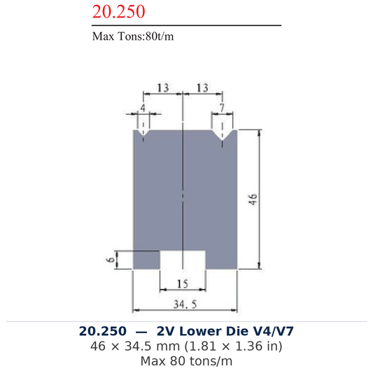 20.250 - 2V Lower Die V4/V7 (factory catalog drawing)