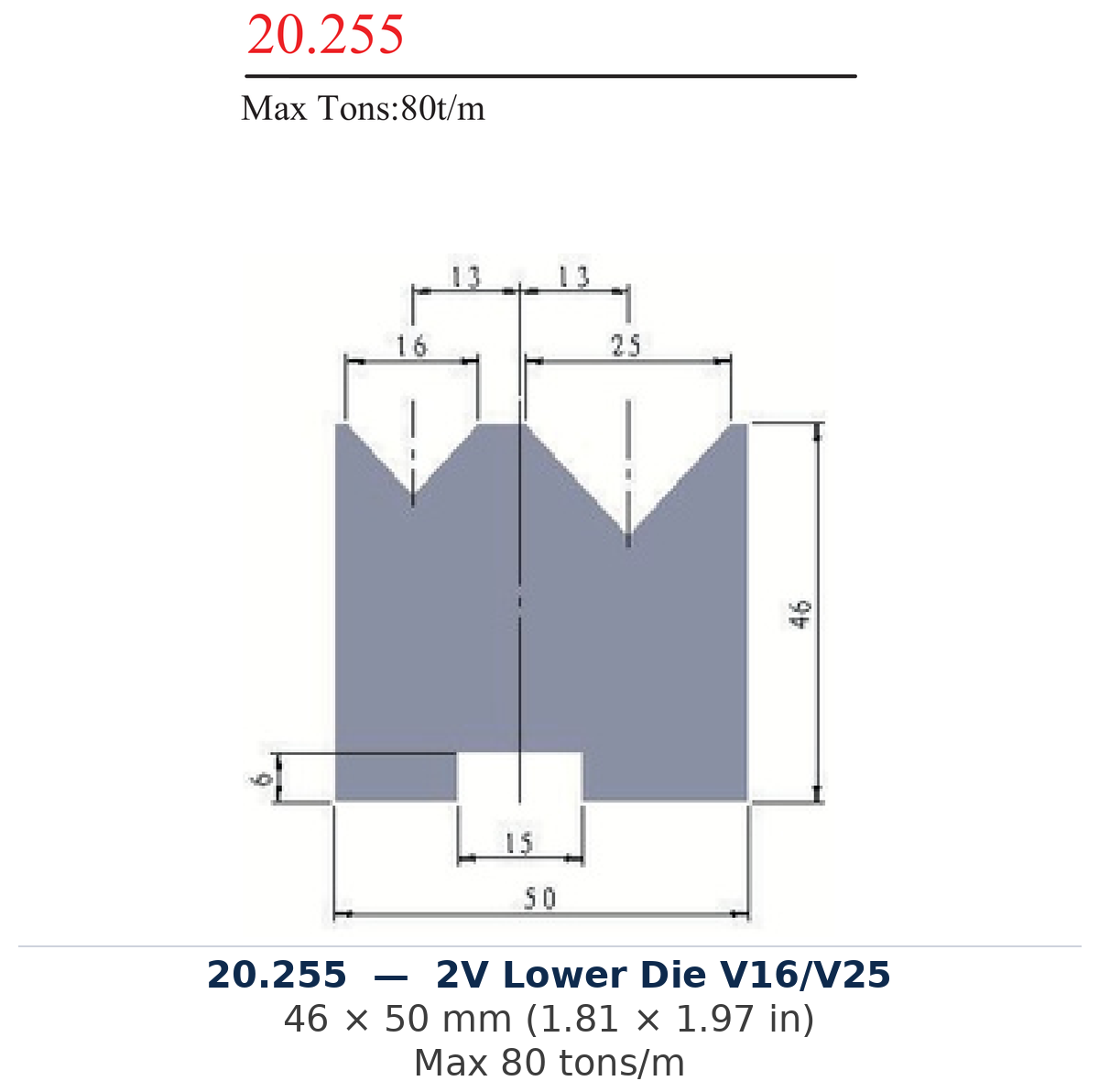 20.255 - 2V Lower Die V16/V25 (factory catalog drawing)