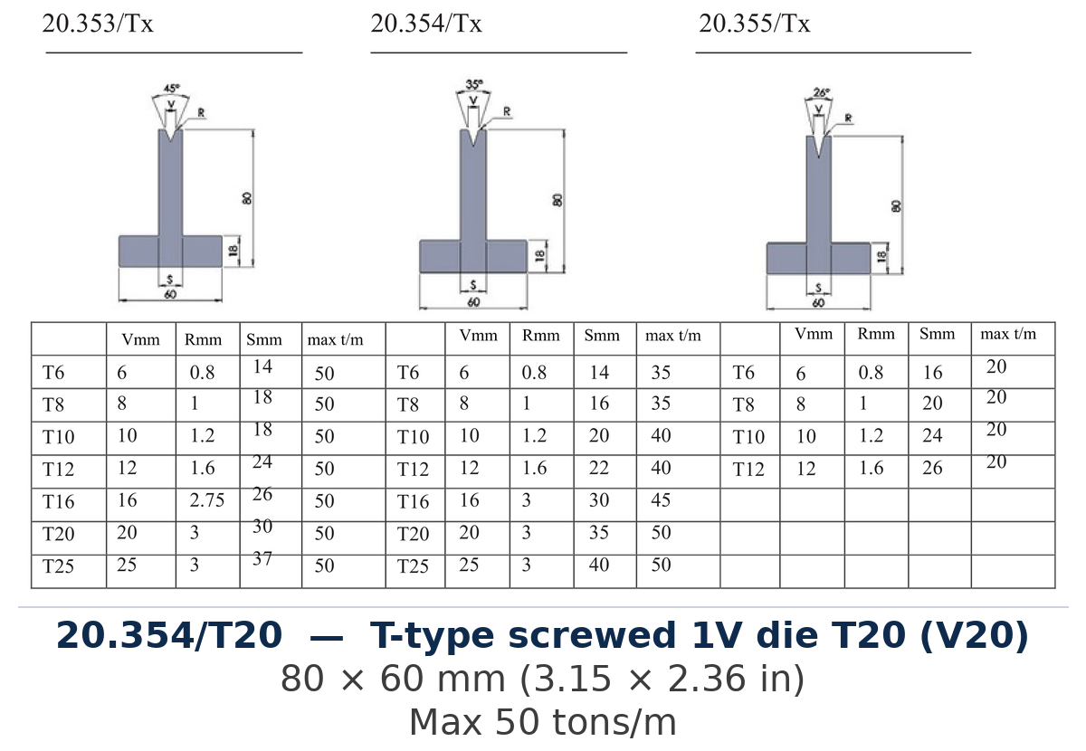 20.354/T20 - T-type screwed 1V die T20 (V20) (factory catalog drawing)