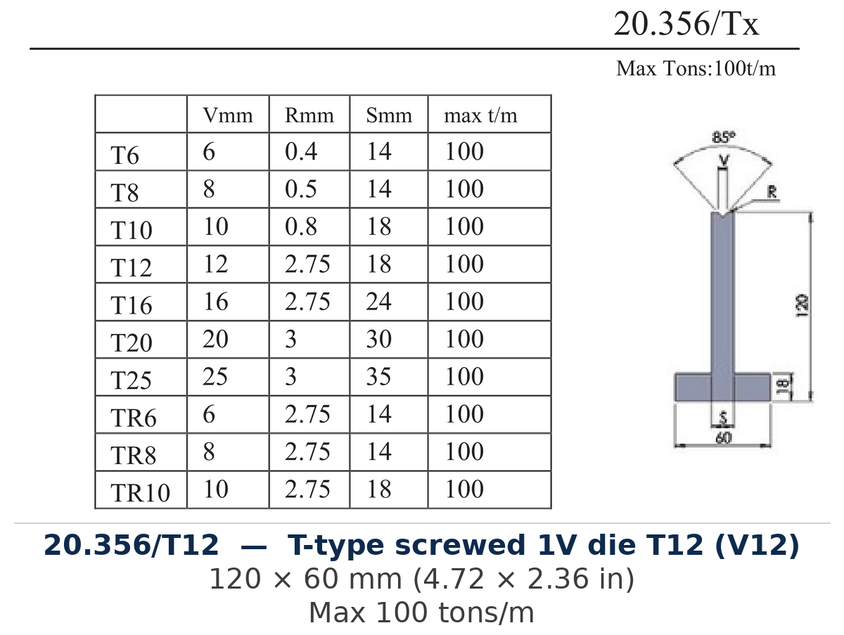 20.356/T12 - T-type screwed 1V die T12 (V12) (factory catalog drawing)